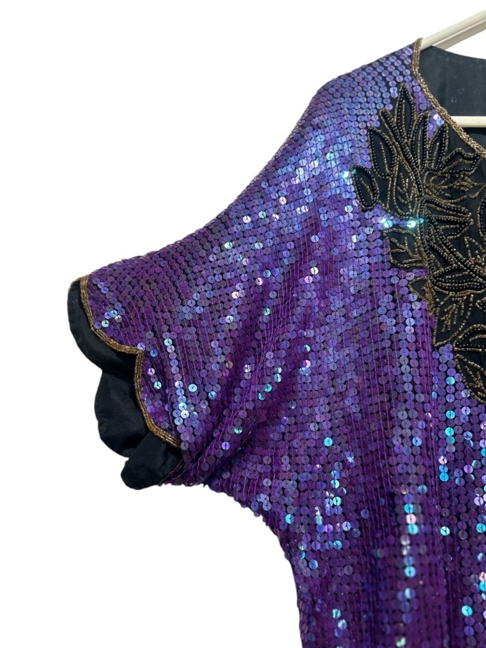 SCALA Silk Sequins Beaded Tunic Top 2X Purple Dolman Sleeves 90s Retro Evening - Picture 12 of 16
